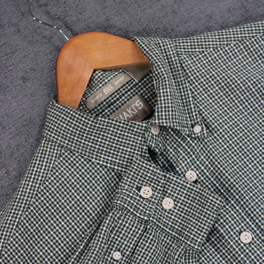 Khakis by Arrow Mens LT Big Oxford Shirt Green Gingham Check Long Sleeve Cotton